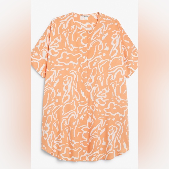 Monki Orange Doodle Print Oversized Shirt Dress - Picture 3 of 10